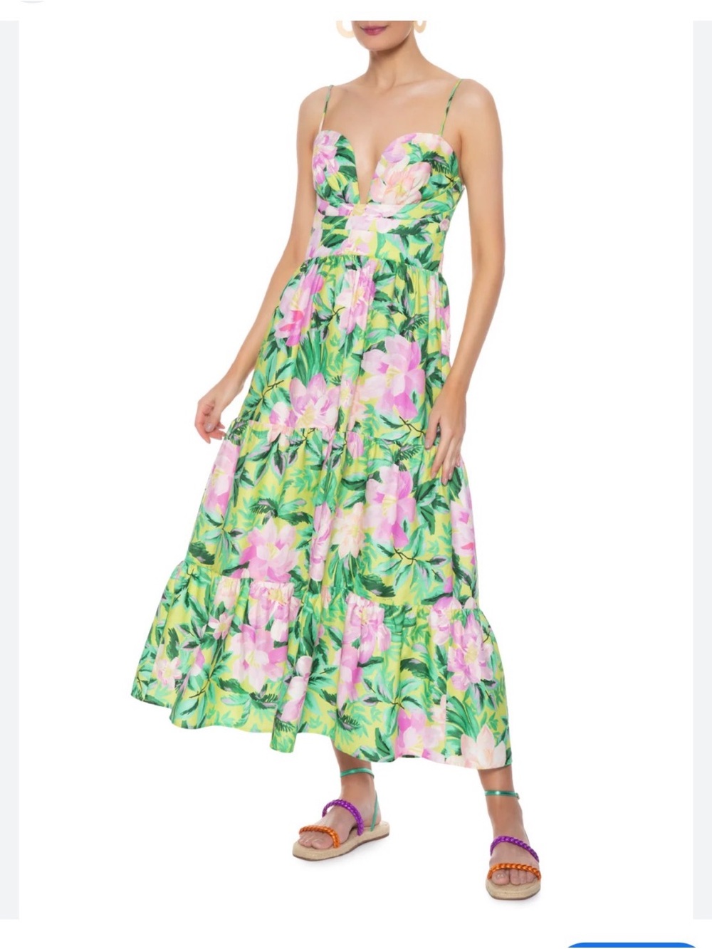 FARM Rio Green Floral Maxi Dress with Pink Blooms - Picture 5 of 7